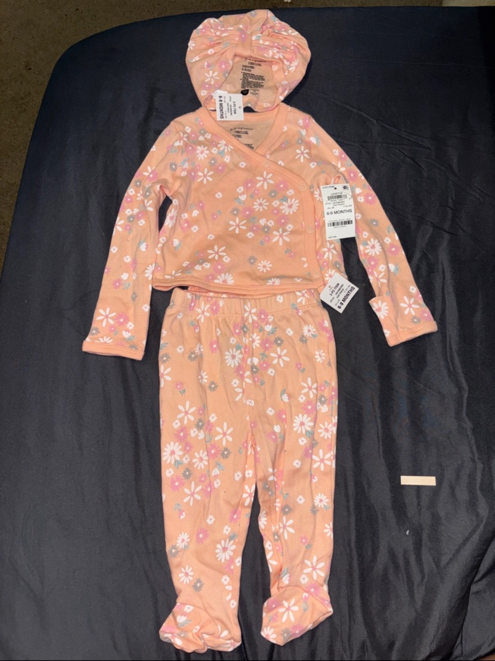 First Impressions Peach Floral Wrap Pajama Set with Hat